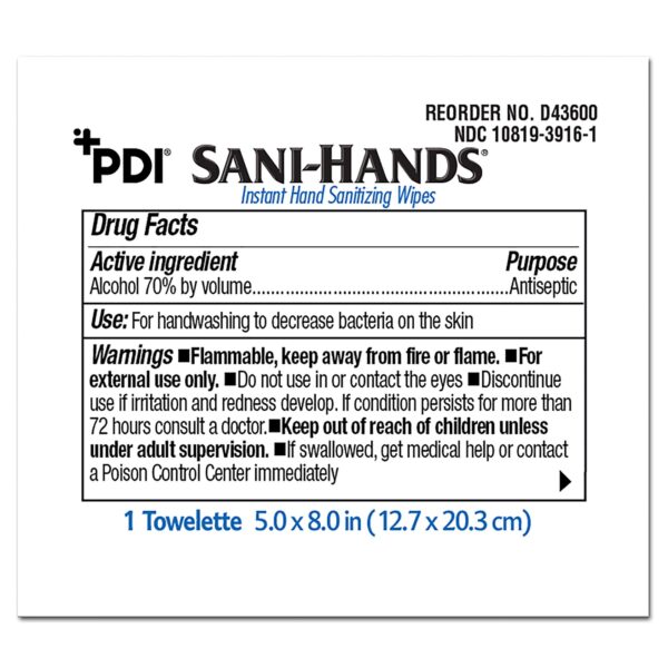 Sani-Hands® Hand Sanitizing Wipes with Ethyl Alcohol, Unscented, 5 x 8 inches, 100 Count - Image 2