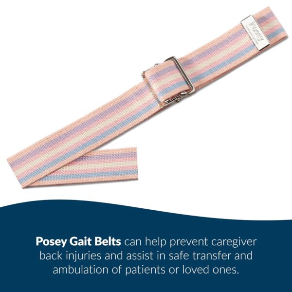 Posey® Gait Belt with Nickel Buckle - 54 Inch Pastel Striped Cotton Transfer Belt - Image 2