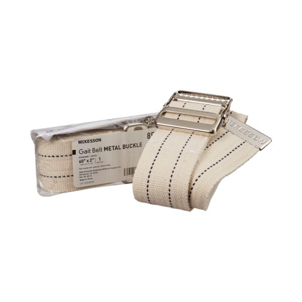 McKesson White Gait Belt with Metal Buckle - 60 Inch for Patient Mobility and Handling - Image 2