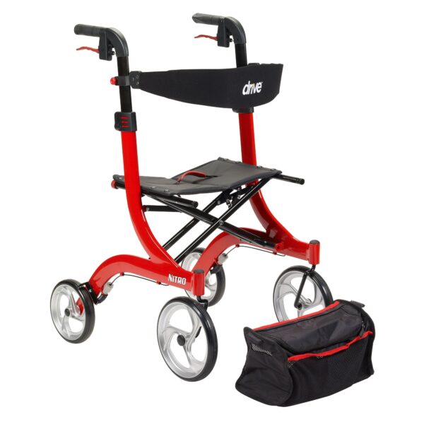 Drive Nitro Four-Wheel Rollator in Red with Adjustable Height Handles and 10-Inch Casters - Image 5