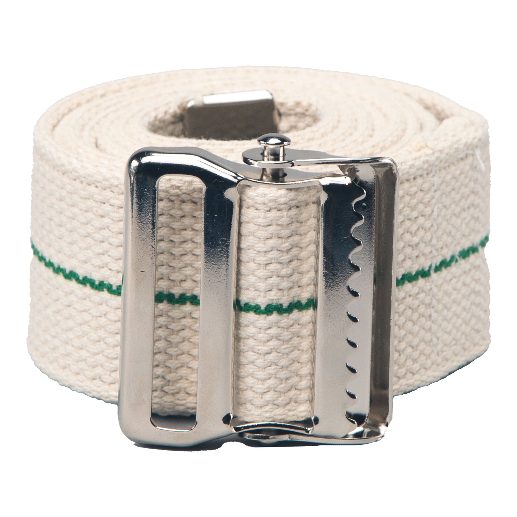 Posey® 6556L Gait Belt with Cotton Material and Metal Buckle, 78 Inch Length, White with Green Stripe