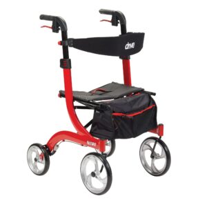 Drive Nitro Four-Wheel Rollator in Red with Adjustable Height Handles and 10-Inch Casters
