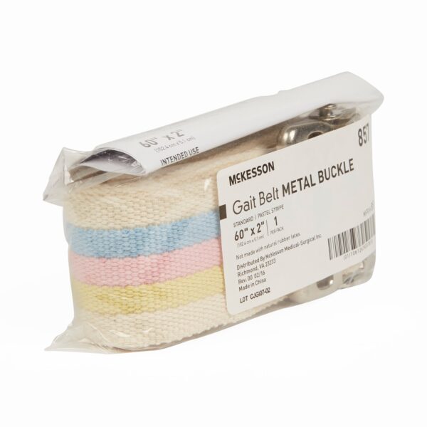 McKesson Pastel Stripe Gait Belt, 60 Inch – Durable Polyester Transfer Belt with Metal Buckle - Image 2