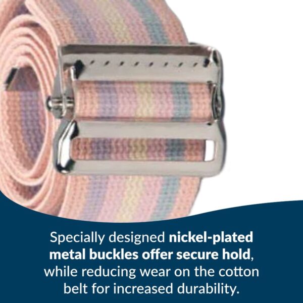 Posey® Gait Belt with Nickel Buckle - 54 Inch Pastel Striped Cotton Transfer Belt - Image 3