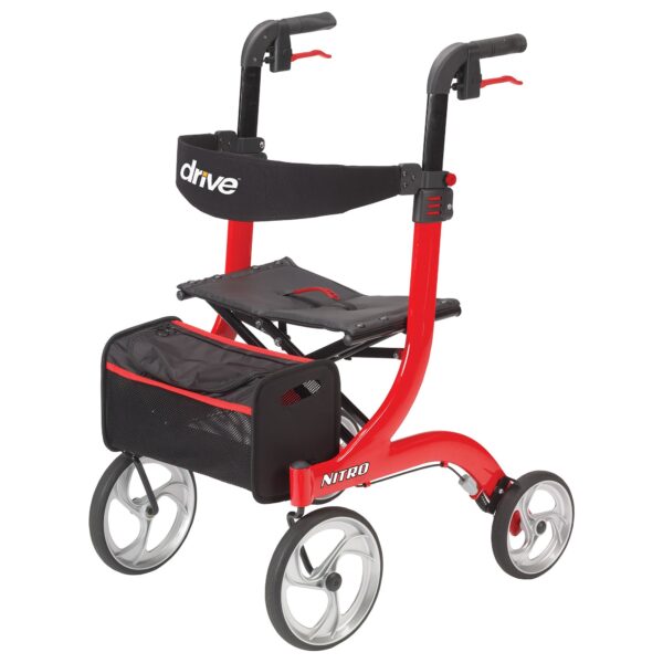 Drive Nitro Four-Wheel Rollator in Red with Adjustable Height Handles and 10-Inch Casters - Image 2