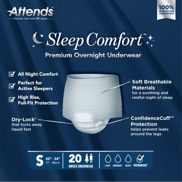 Attends Sleep Comfort Premium Overnight Incontinence Underwear Small, 20-34 Inch Waist/Hip - Image 7