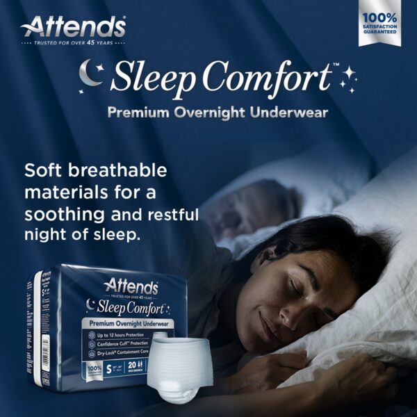 Attends Sleep Comfort Premium Overnight Incontinence Underwear Small, 20-34 Inch Waist/Hip - Image 8