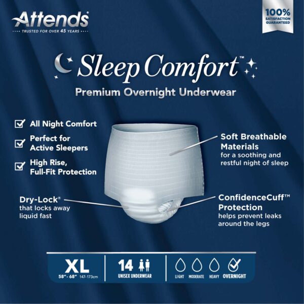 Attends Sleep Comfort Premium Overnight Incontinence Underwear Extra Large (58-68 Inch Waist/Hip) - Image 7