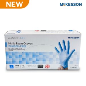 McKesson Confiderm® 2.8C Nitrile Exam Gloves Large Ocean Blue – Ambidextrous, Textured Fingertips, Beaded Cuff, Powder-Free, 9-Inch Length