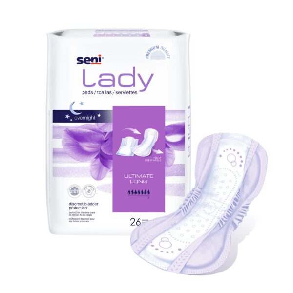 Seni® Lady Ultimate Long Overnight Bladder Control Pads for Women - Heavy Absorbency, 16.5-Inch Length - Image 5