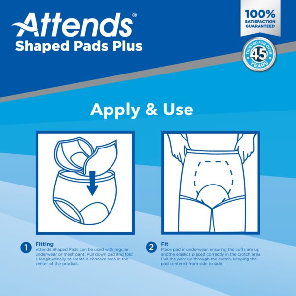 Attends Shaped Bladder Control Pads Plus - Heavy Absorbency, 12 x 25 1/2 Inches, Unisex, Disposable, Pack of 80 - Image 5