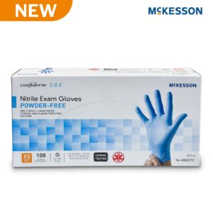 McKesson Confiderm® 2.8C Nitrile Exam Gloves, Extra Small, Ocean Blue - 9 Inch Ambidextrous, Textured Fingertips, Beaded Cuff