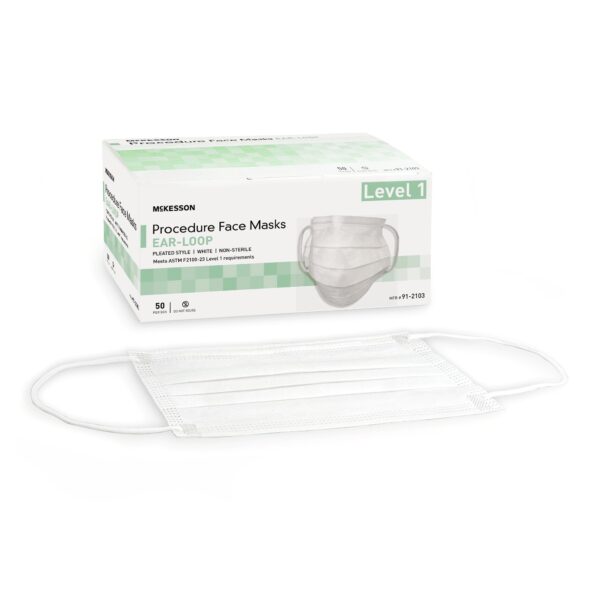 Masking Per Box McKesson ASTM Level 1 Procedure Face Mask with Earloops, White, 50 ...