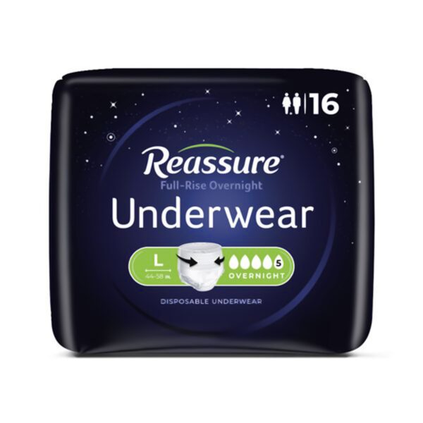 Reassure® Full-Rise Overnight Absorbent Underwear for Adults - Large, Heavy Absorbency, Unisex, Cloth-Like Backing, Tear-Away Seams - Image 3