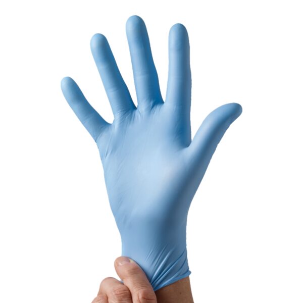 McKesson Confiderm® 2.8 C Extra Small Nitrile Exam Gloves – Ocean Blue, Beaded Cuff, Textured Fingertips - Image 2