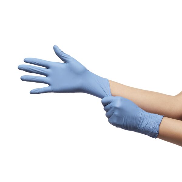 McKesson Confiderm® 2.8C Nitrile Exam Gloves, Medium, Ocean Blue - Powder-Free, Textured Fingertips, Beaded Cuff - Image 3