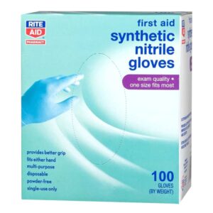 Rite Aid® Nitrile Exam Gloves, Medium, Blue – Ambidextrous, Textured Fingertips, Beaded Cuff