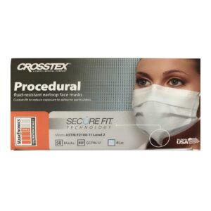 Crosstex® GCPBLSF Procedural Mask with Secure Fit - Blue, ASTM Level 2, 50 Masks per Box
