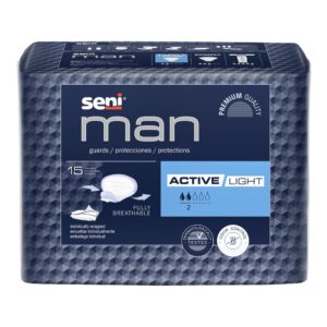 Seni® Man Active Light Bladder Control Guards – Male Disposable Incontinence Pads, 7.5 x 9.3 Inches
