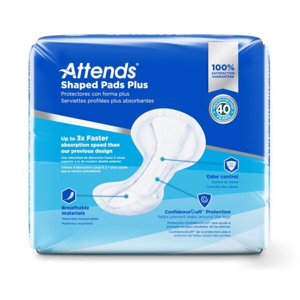 Attends Shaped Bladder Control Pads Plus - Heavy Absorbency, 12 x 25 1/2 Inches, Unisex, Disposable, Pack of 80 - Image 3