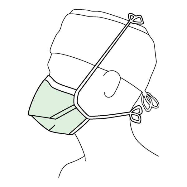Halyard Duckbill Surgical Mask with Tie Closure - NonSterile, Green, 3-Layer Fabric, Adult One Size - Image 5
