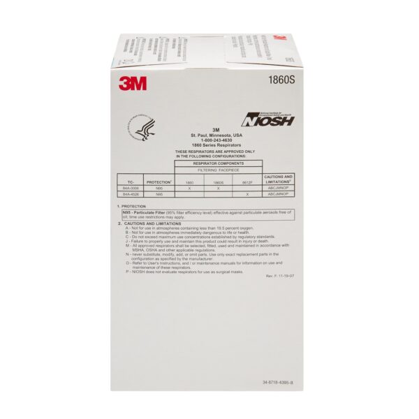 3M™ Particulate Respirator and Surgical Mask, Small - Blue, N95, PFE 95%, BFE 99%, Fluid-Resistant, Model 1860S - Image 5