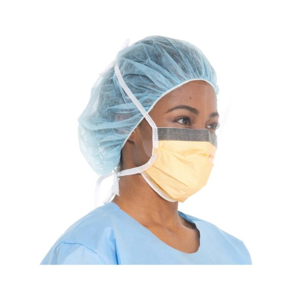 FluidShield Surgical Mask with Eye Shield – ASTM F2100 Level 3, PFE 99%, BFE 99%, Orange, Anti-Fog Wraparound Visor, Tie Closure, NonSterile - Image 4