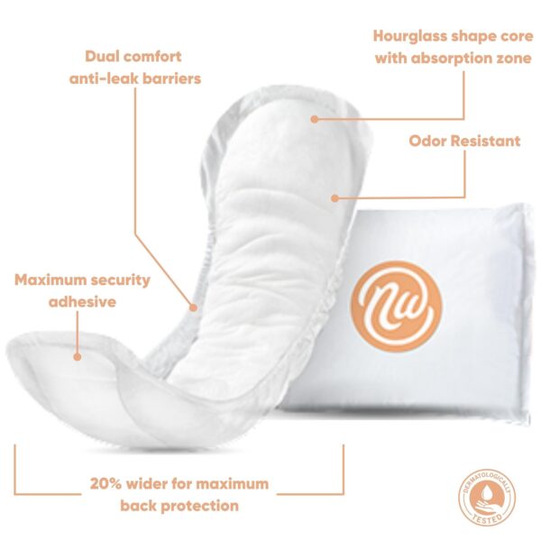 Nexwear Moderate Bladder Control Pads - 10-Inch Disposable Incontinence Liners for Adults, Medium Absorbency, Cloth-Like Breathable Material - Image 3