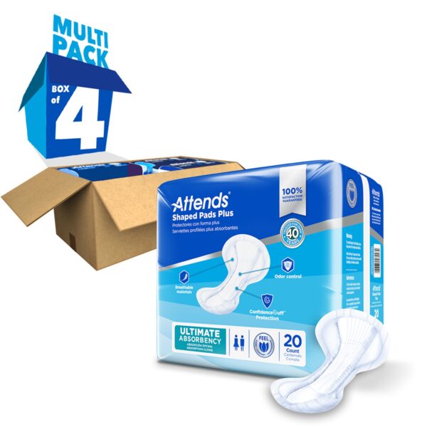 Attends Shaped Bladder Control Pads Plus - Heavy Absorbency, 12 x 25 1/2 Inches, Unisex, Disposable, Pack of 80 - Image 6
