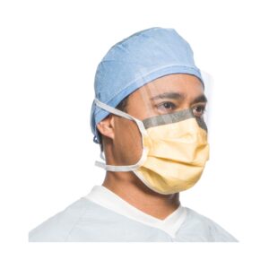 FluidShield Surgical Mask with Eye Shield - ASTM Level 3, Anti-fog Visor, PFE 99%, BFE 99%, Orange, One Size