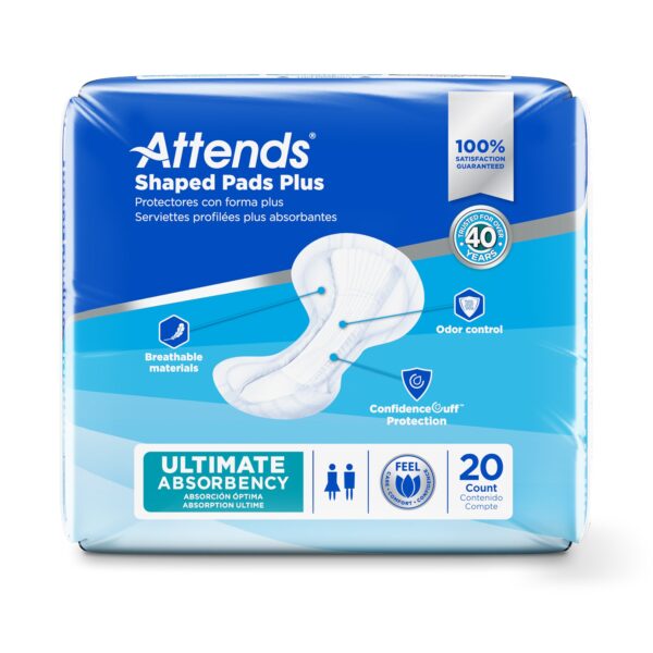 Attends Shaped Bladder Control Pads Plus - Heavy Absorbency, 12 x 25 1/2 Inches, Unisex, Disposable, Pack of 80 - Image 2