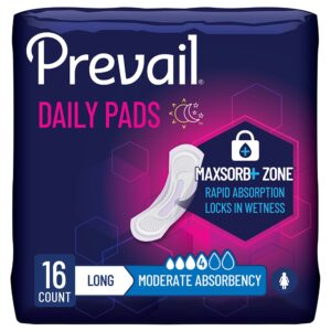 Prevail Daily Pads Moderate Bladder Control Pads - 12.5 Inch, White Cloth-Like Backsheet, 16 Pack