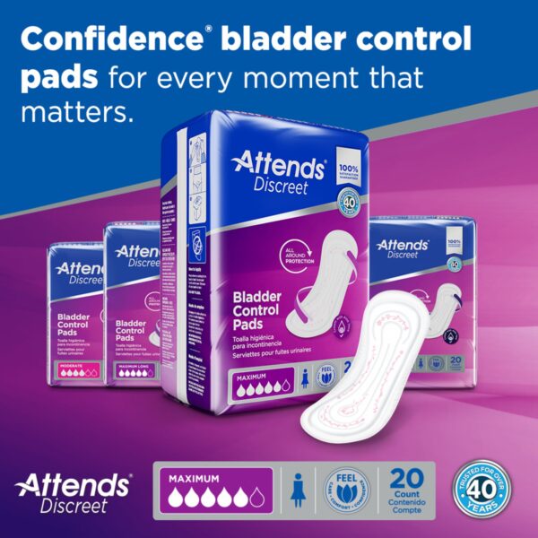 Attends Discreet Maximum Bladder Control Pad for Women - 13 Inch Heavy Absorbency, Cloth-like Breathable Design - Image 2