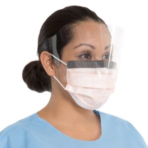 FluidShield Orange Procedure Mask with Eye Shield – Bacterial & Particle Filtration, Anti-fog, NonSterile
