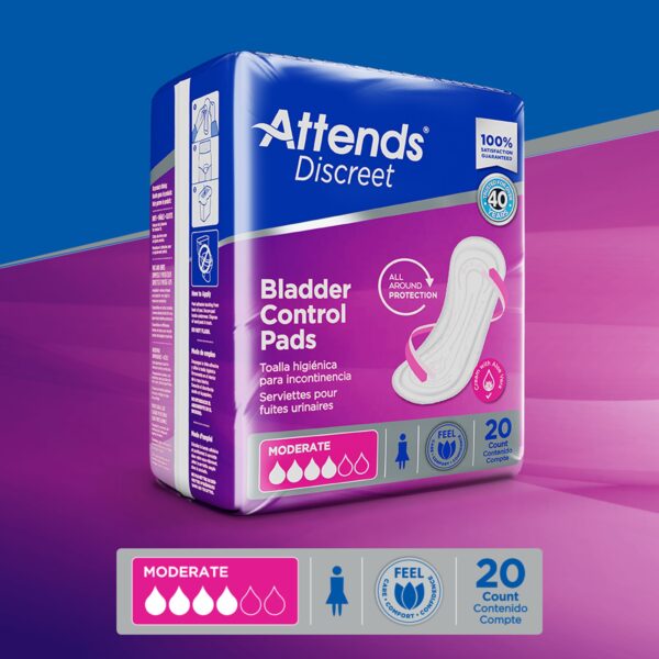 Attends® Discreet Women's Moderate Bladder Control Pad - 10.5 Inch Length, 20 Count - Image 9