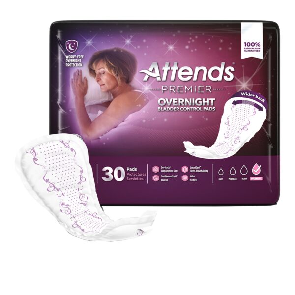 Attends Premier Overnight Bladder Control Pads for Women – Heavy Absorbency, 15 Inch Length, Disposable, 120 Count - Image 3