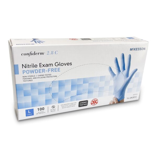 McKesson Confiderm® 2.8C Nitrile Exam Gloves Large Ocean Blue – Ambidextrous, Textured Fingertips, Beaded Cuff, Powder-Free, 9-Inch Length - Image 6