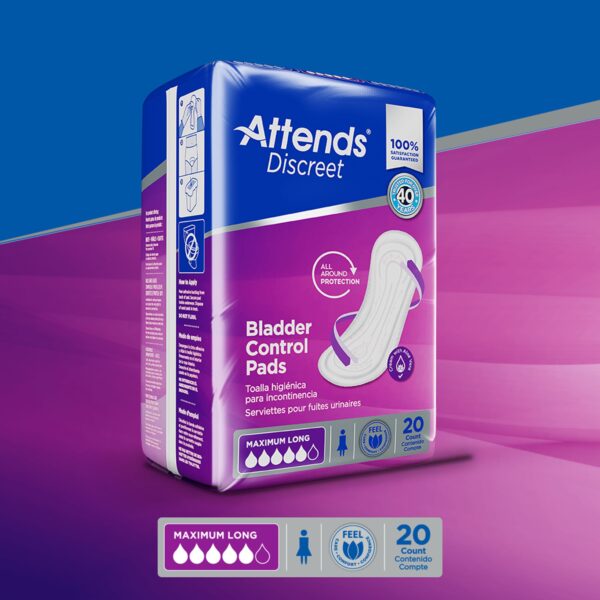 Attends® Discreet Women's Max Long Bladder Control Pad - 14.5 Inch, Moderate Absorbency - Image 5