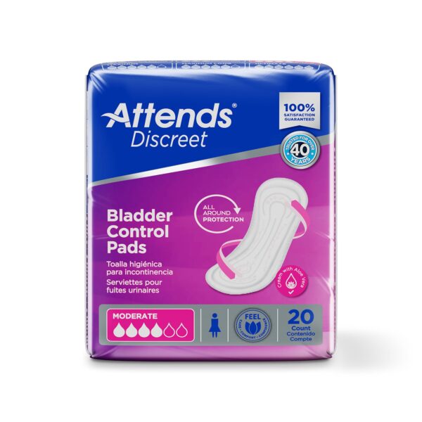 Attends® Discreet Women's Moderate Bladder Control Pad - 10.5 Inch Length, 20 Count - Image 4