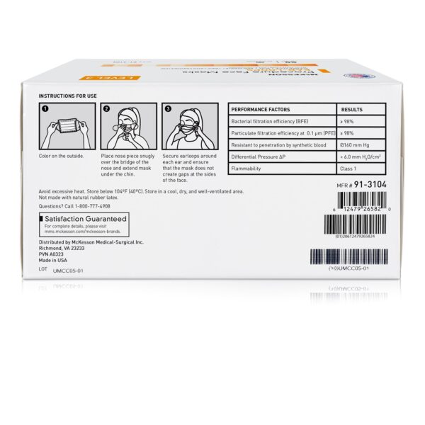 McKesson ASTM Level 3 Procedure Mask with Pleated Design and Bacterial Filtration Efficiency - Image 3