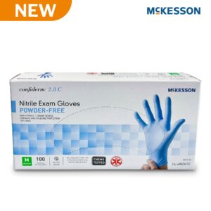 McKesson Confiderm® 2.8C Nitrile Exam Gloves, Medium, Ocean Blue - Powder-Free, Textured Fingertips, Beaded Cuff