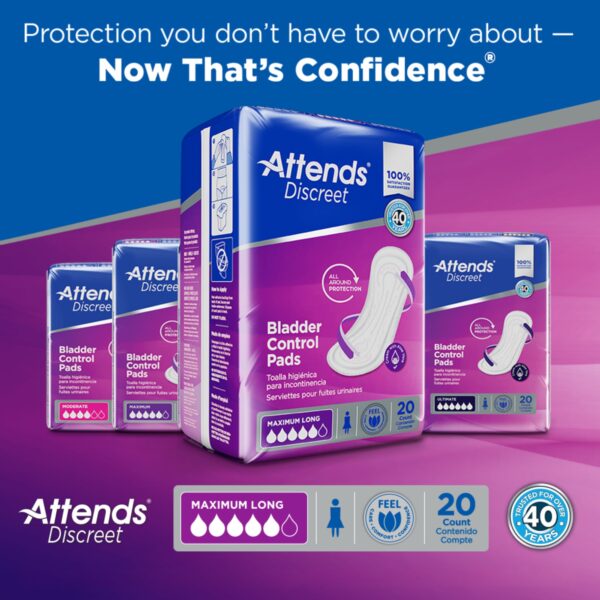 Attends® Discreet Women's Max Long Bladder Control Pad - 14.5 Inch, Moderate Absorbency - Image 2