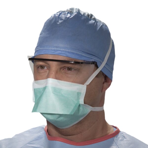 Halyard Duckbill Surgical Mask with Tie Closure - NonSterile, Green, 3-Layer Fabric, Adult One Size - Image 3