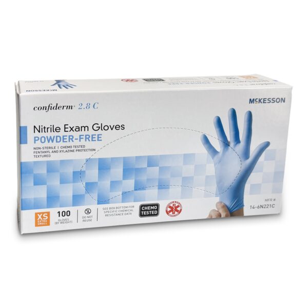 McKesson Confiderm® 2.8C Nitrile Exam Gloves, Extra Small, Ocean Blue - 9 Inch Ambidextrous, Textured Fingertips, Beaded Cuff - Image 6