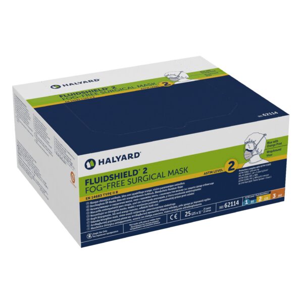 FluidShield Surgical Mask with Eye Shield – Blue, Anti-fog, BFE ≥98%, PFE ≥98%, NonSterile, Adult Fit, Tie Closure - Image 6