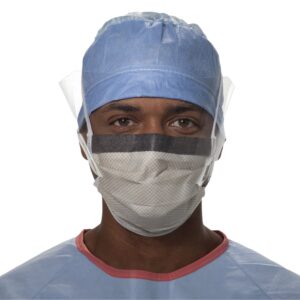 FluidShield Surgical Mask with Eye Shield – Blue, Anti-fog, BFE ≥98%, PFE ≥98%, NonSterile, Adult Fit, Tie Closure