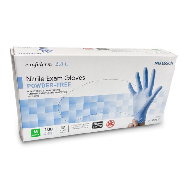 McKesson Confiderm® 2.8C Nitrile Exam Gloves, Medium, Ocean Blue - Powder-Free, Textured Fingertips, Beaded Cuff - Image 6
