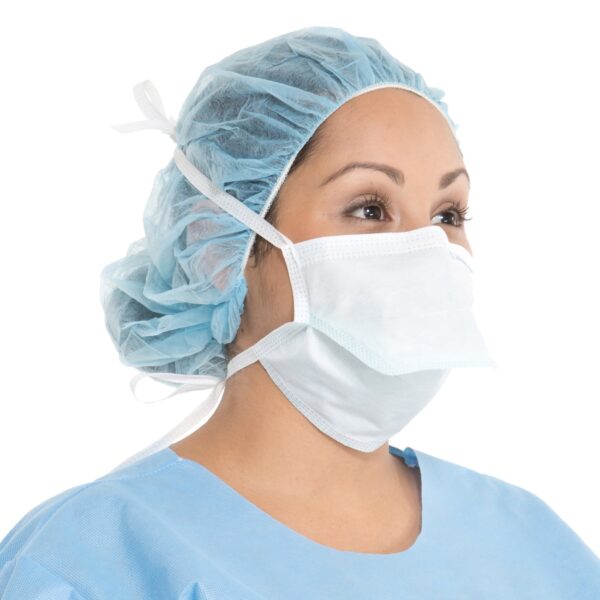 Halyard Duckbill Surgical Mask with Tie Closure - NonSterile, Green, 3-Layer Fabric, Adult One Size - Image 2