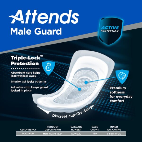 Attends® Male Guard Discreet Bladder Control Pad - Heavy Absorbency, 12.5 inches, Contoured Fit - Image 6