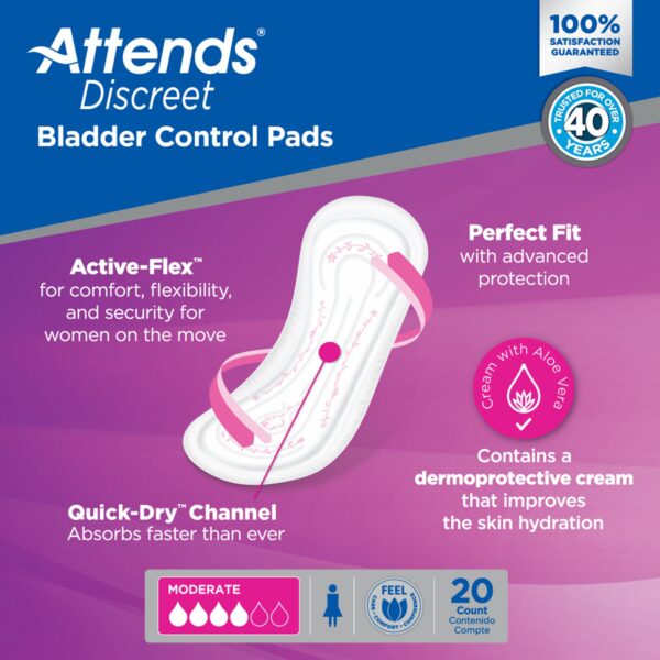 Attends® Discreet Women's Moderate Bladder Control Pad - 10.5 Inch Length, 20 Count - Image 8
